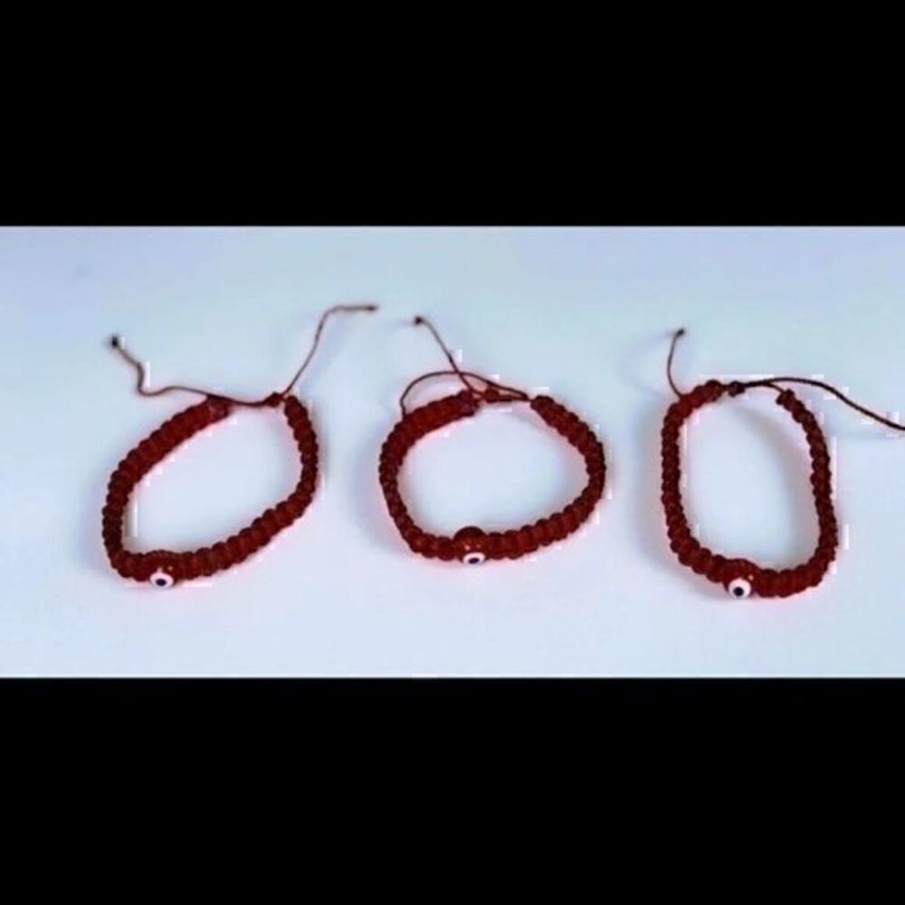 Handmade Lot of 3 red macrame evil eye protection beaded third eye bracelets